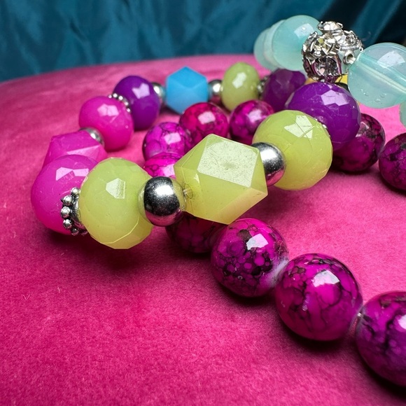 Handmade Beaded Bracelet Set of 3 Blue and Purple Stretch 0776 P - Picture 3 of 5